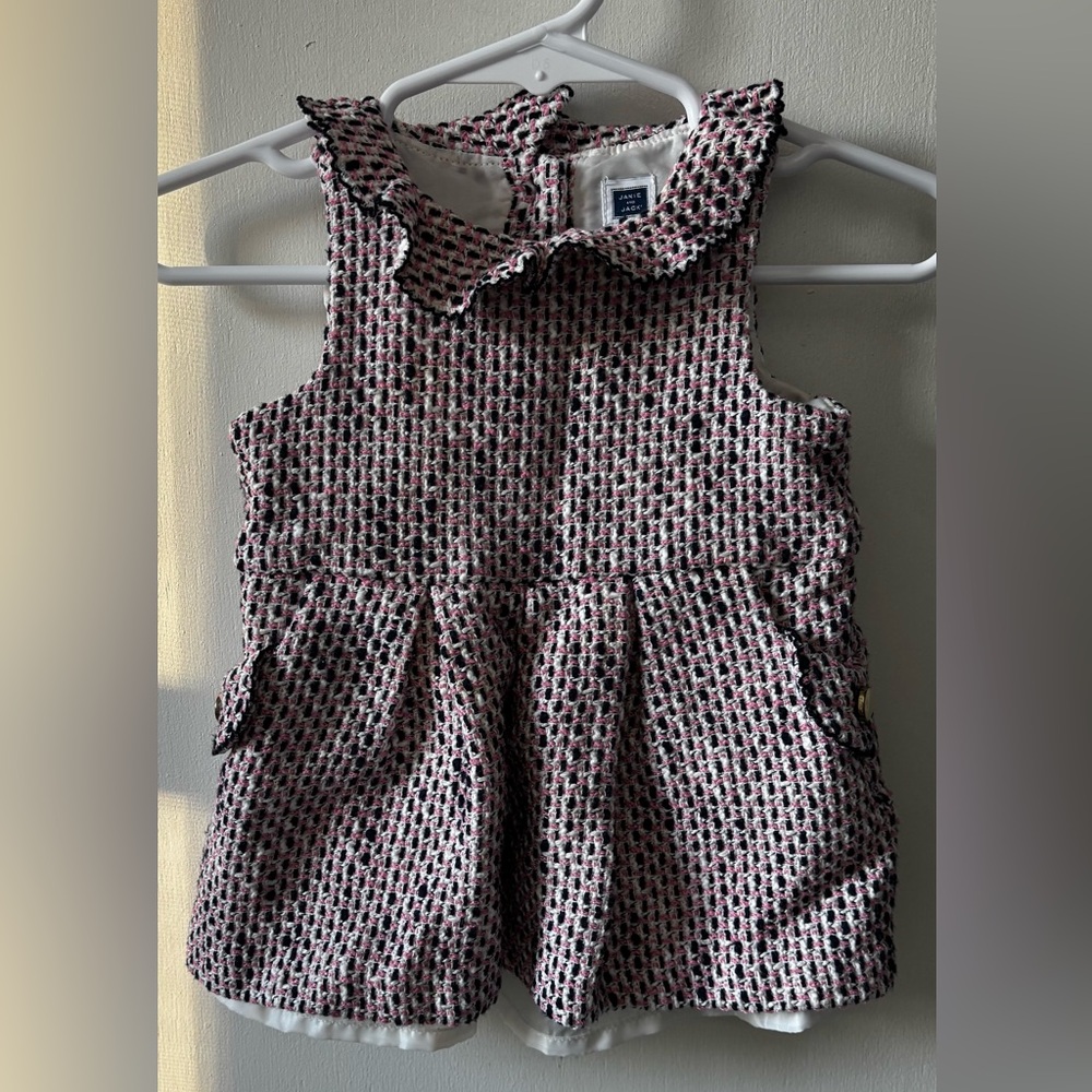 🩵Janie & Jack Pink and Navy Textured Sleeveless Spring Dress